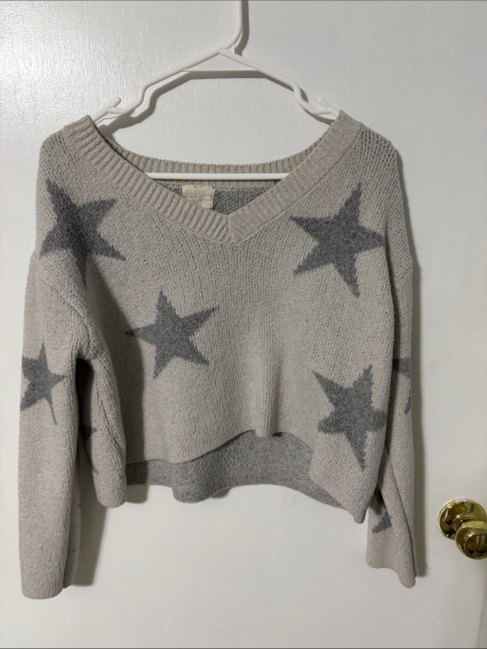 Hippie Rose Gray Star V-Neck Sweater